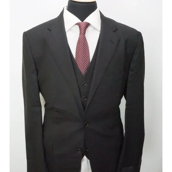 Raffaele Caruso Charcoal Striped Loro Piana 3Pc Suit Jacket Pants Vest 44R NEW